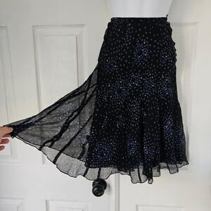 Whimsigoth black wirh purple blue polka dot silk skirt